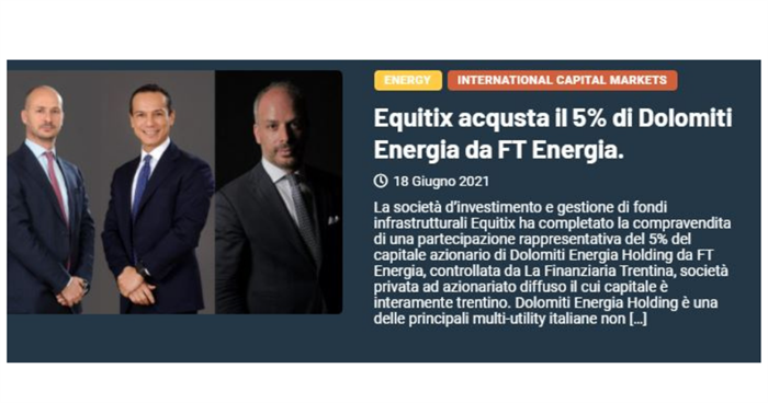 EQUITIX - DOLOMITI ENERGIA - Busani & Partners nell'operazione