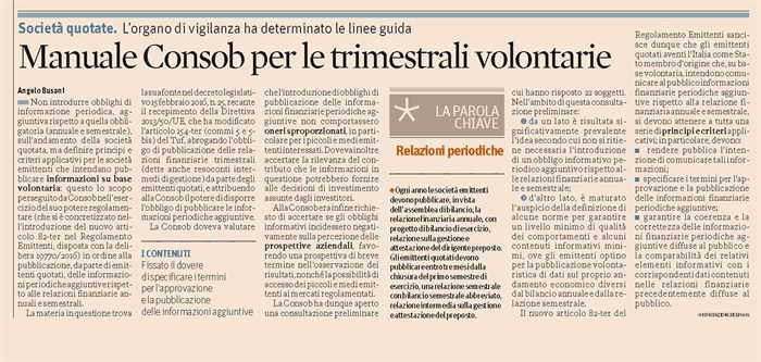 SOCIETA' - Manuale Consob per le trimestrali volontarie