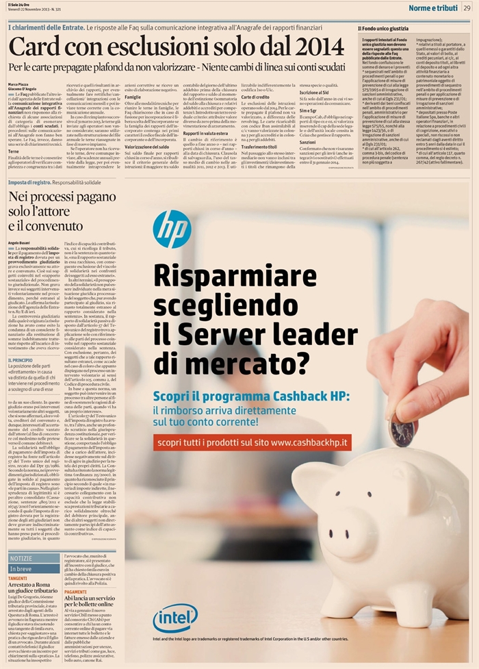 2013-11 - IMPOSTE - Imposta di registro - Responsabilita solidale nei processi