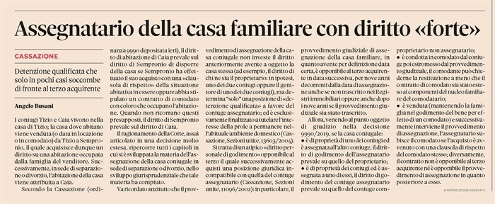 ABITAZIONE FAMILIARE - Chi prevale tra coniuge separato e acquirente dell'immobile
