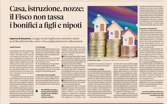 DONAZIONI INFORMALI - Quando non si applica l'imposta di donazione