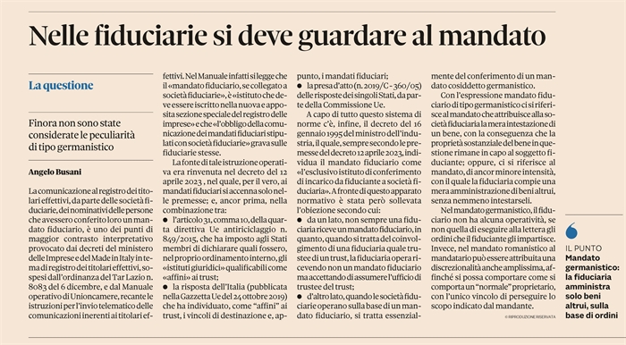 TITOLARE EFFETTIVO - I mandati alle società fiduciarie