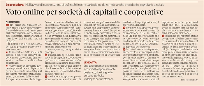 SOCIETA' - Assemblee facilitate fino al 31 luglio 2021