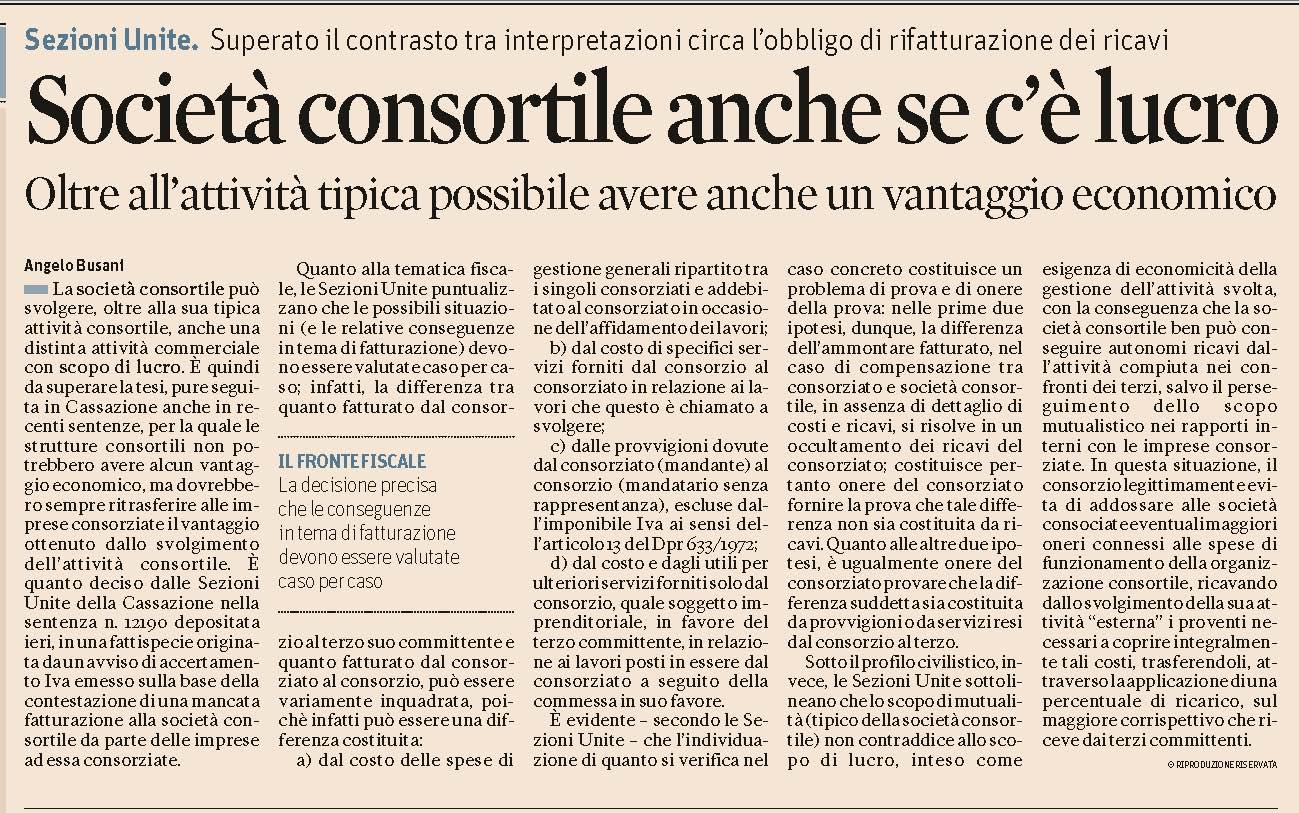 SOCIETA' - Societ consortile - scopo di lucro