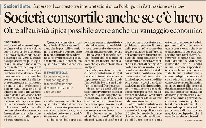 SOCIETA' - Società consortile - scopo di lucro