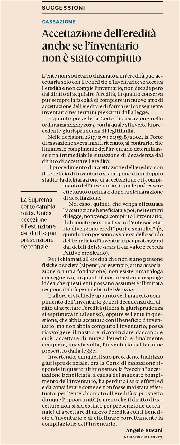 EREDITA' - Accettazione beneficiata senza compimento di inventario