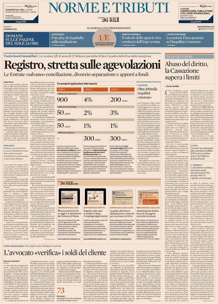 2014-02 - IMPOSTE - Imposta di registro - Riodino delle agevolazioni