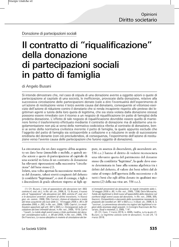PATTO DI FAMIGLIA - Riqualificazione delle donazioni