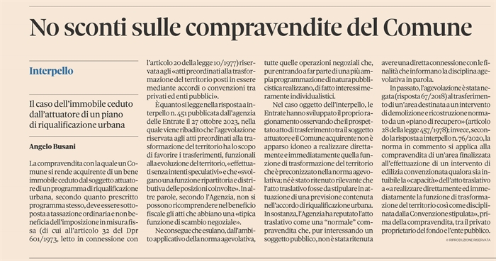 COMPRAVENDITA - Quanto l'acquisto è del Comune