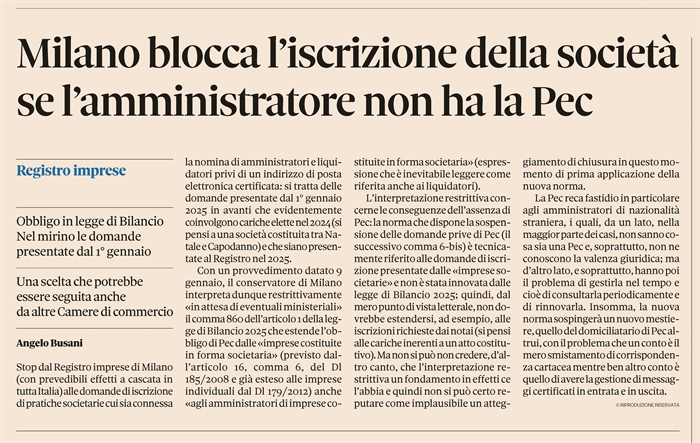 SOCIETA' - Obbligo di PEC per gli amministratori