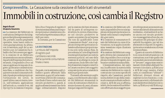 COMPRAVENDITA - Cessione di fabbricato in corso di costruzione