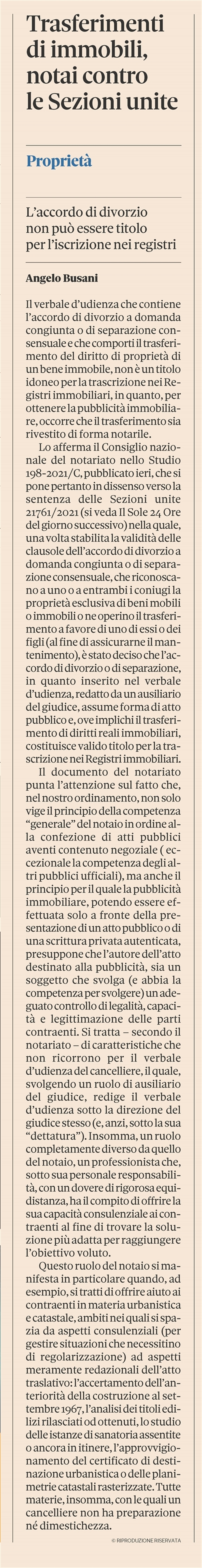 SEPARAZIONE e DIVORZIO - Trasferimento di beni immobili