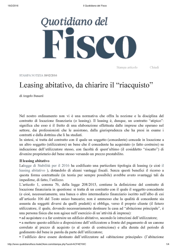 LEASING - Leasing abitativo