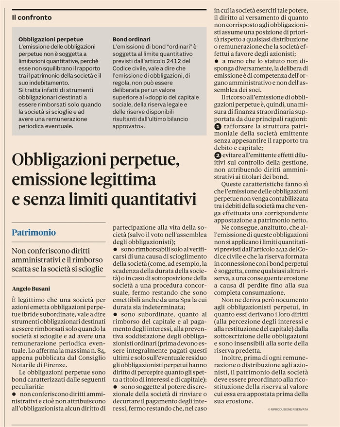 SOCIETA' PER AZIONI -. Emissione di obbligazioni perpetue
