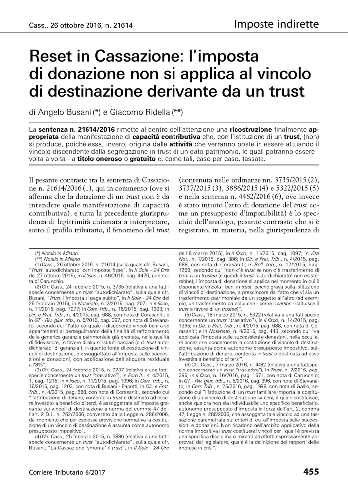 TRUST - Tassazione dell'atto di dotazione