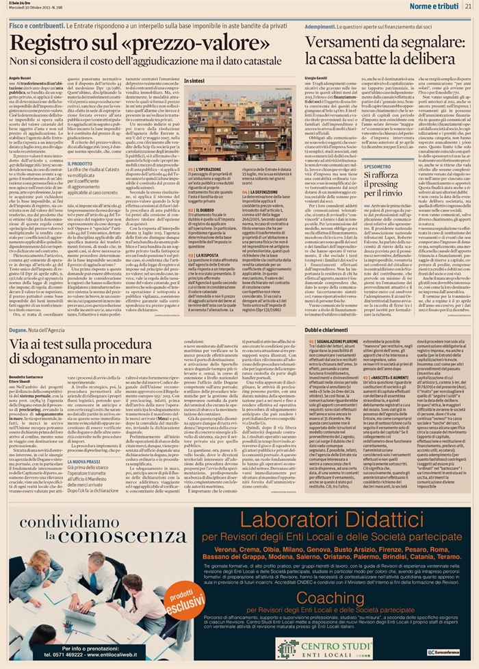 2013-10 - COMPRAVENDITA - Registro prezzo-valore