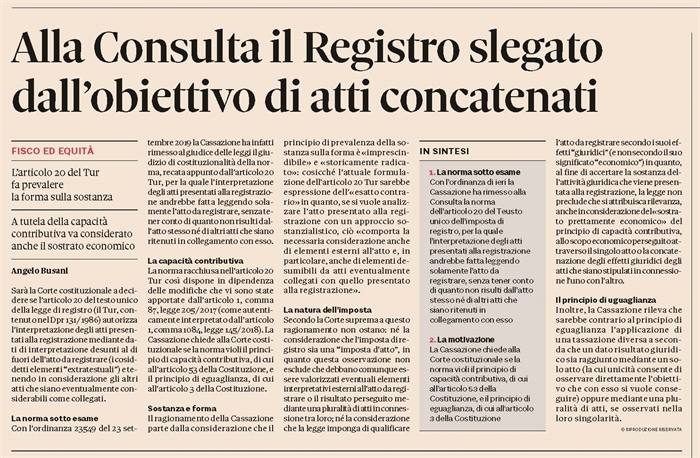 IMPOSTA DI REGISTRO - Alla Corte Costituzionale il giudizio se l'art. 20 TUR è legittimo