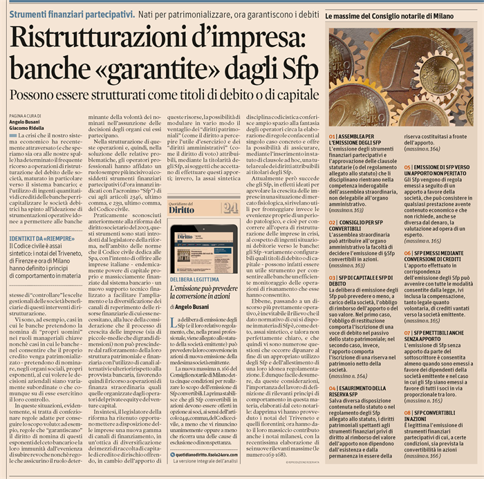 SOCIETA' - Strumenti finanziari partecipativi (Sfp)