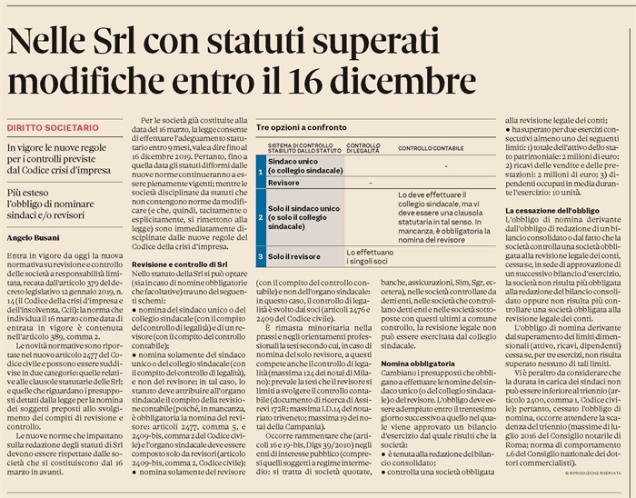 SOCIETA'- Dal 16 marzo nuove norme per gli statuti di Srl