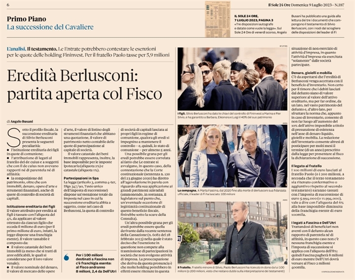 L'EREDITA' DI BERLUSCONI - 1) I profili fiscali