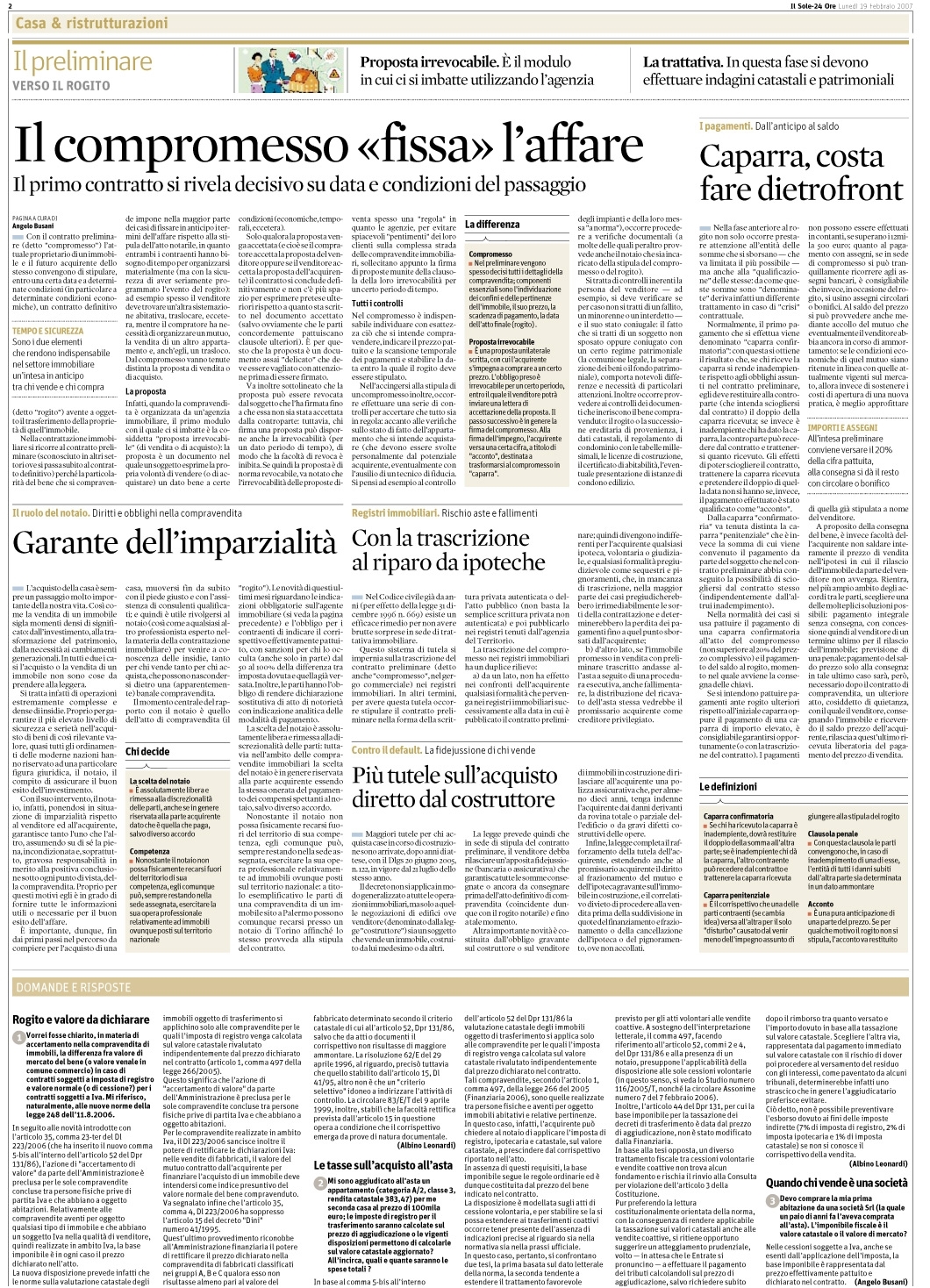 COMPRAVENDITA - Preliminare - Caparra confirmatoria
