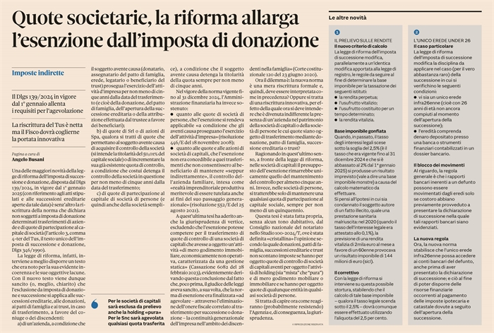 IMPOSTA DI SUCCESSIONE-DONAZIONE - Quando le quote societarie non ne sono soggette