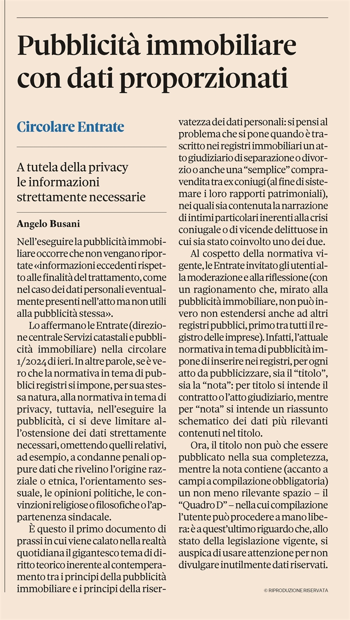 PUBBLICI REGISTRI E PRIVACY - Invito delle Entrate alla moderazione