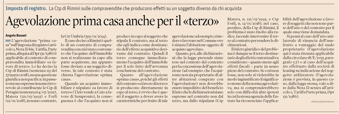 COMPRAVENDITA - Agevolazione prima casa nel contratto "a favore di terzo"