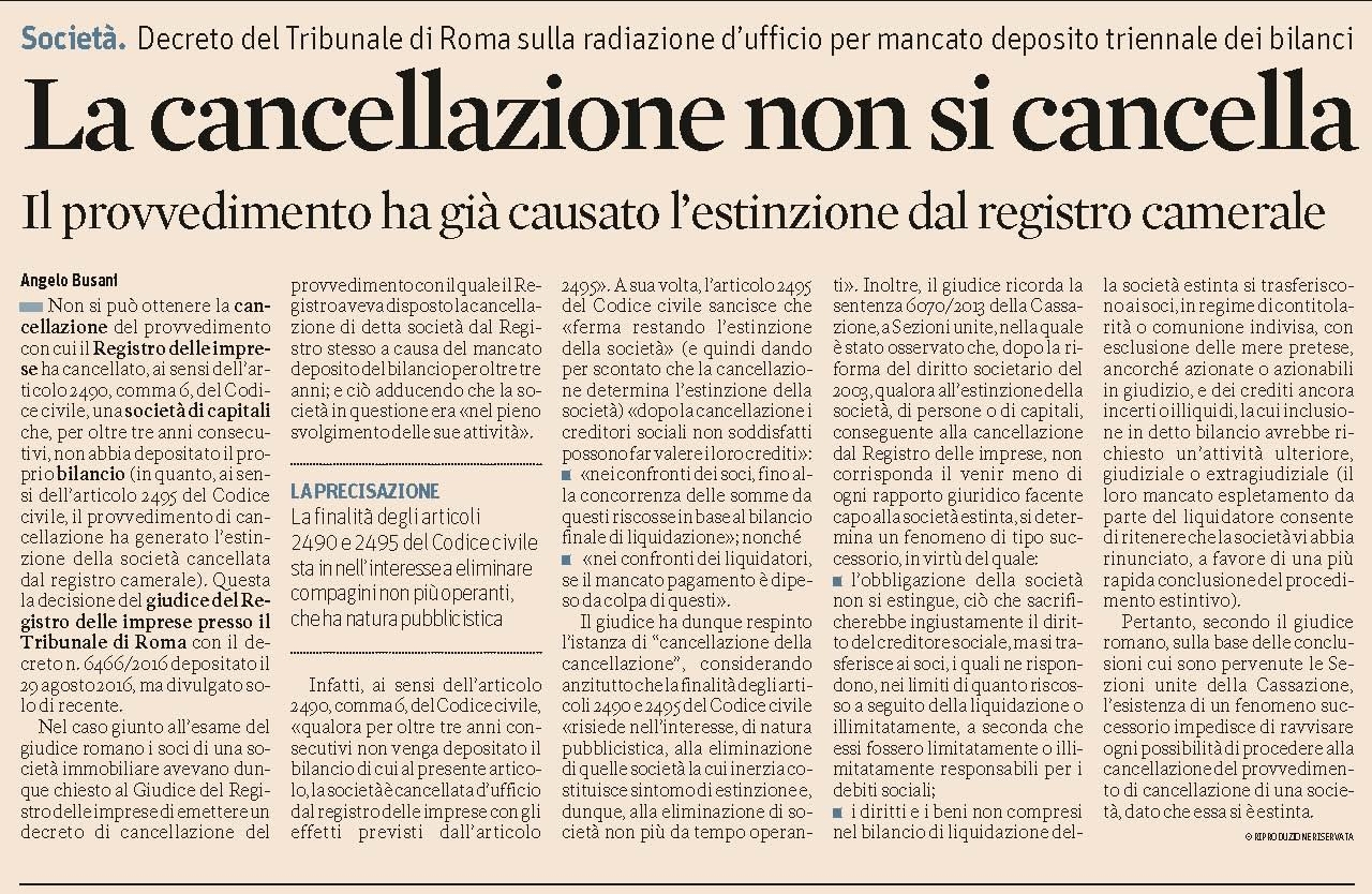 SOCIETA - Cancellare la cancellazione dal Registro Imprese