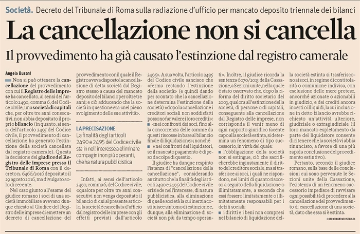 SOCIETA - Cancellare la cancellazione dal Registro Imprese