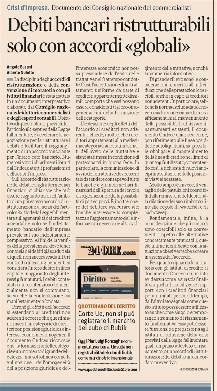 SOCIETA - Accordi di ristrutturazione del debito