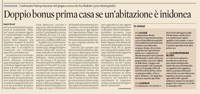 COMPRAVENDITA - Agevolazione prima casa se l'abitazione preposseduta è inidonea