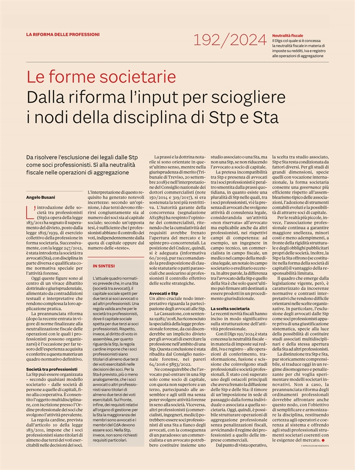 RIFORMA STP-STA - I principali nodi da sciogliere