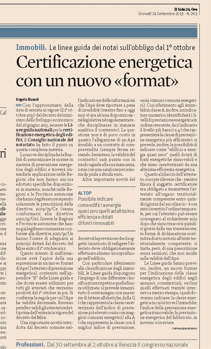COMPRAVENDITA - Attestato di Prestazione Energetica (APE) 