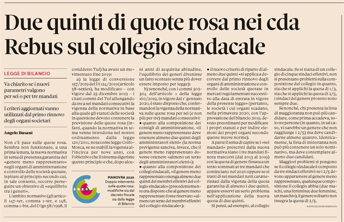 SOCIETA' - Nuova normativa sulle "quote rosa"