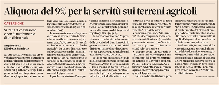 SERVITU' - Registro al 9% se il fondo servente è agricolo
