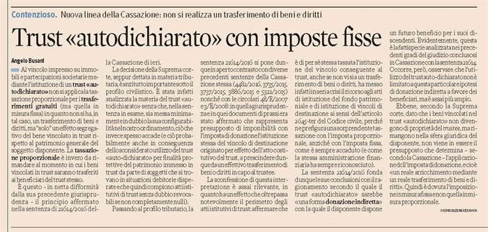 TRUST - Imposte fisse per l'atto di dotazione
