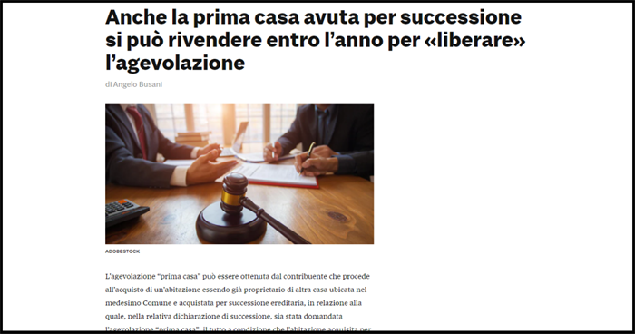 PRIMA CASA - Non è d'ostacolo la proprietà di una casa ereditata