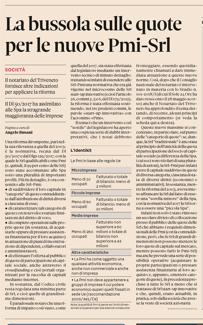 SOCIETA' - Le categorie di quote nelle PMI-Srl