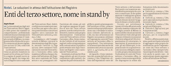 NON PROFIT - Le nuove regole circa la denominazione degli Enti del Terzo Settore 