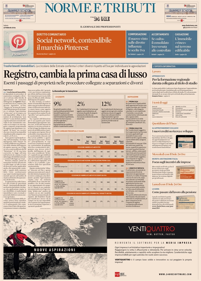 2014-02 - IMPOSTE - Imposta di registro - Variazioni su prima casa di lusso