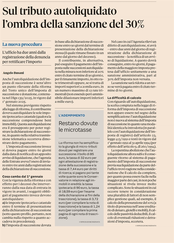 IMPOSTA DI SUCCESSIONE - Le novità dell'autoliquidazione