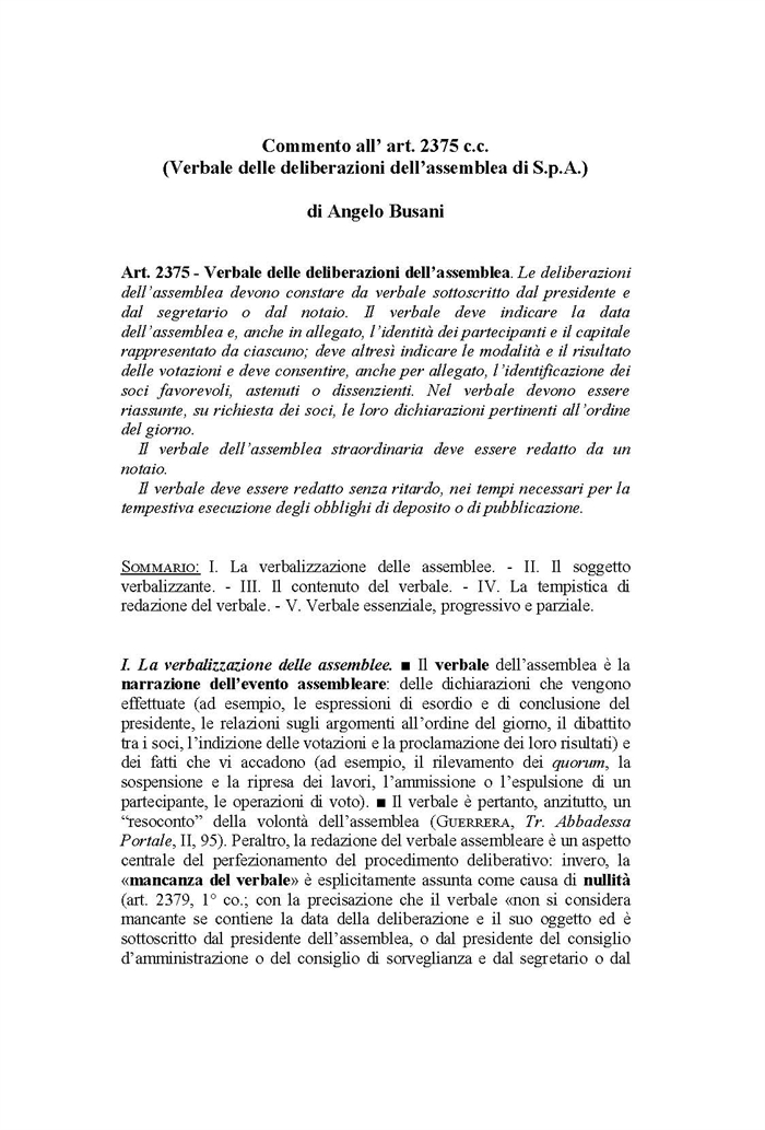 SOCIETA' - Assemblea di SpA - Verbale dell'assemblea