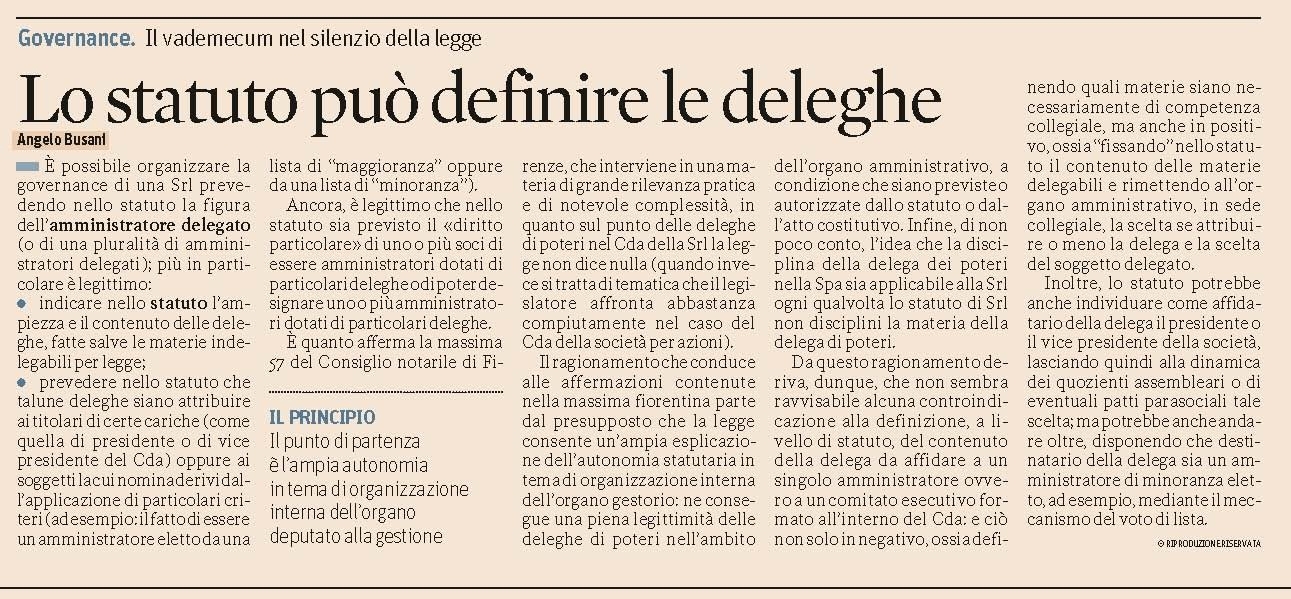 Societa Governance Amministratore Delegato Nella Srl