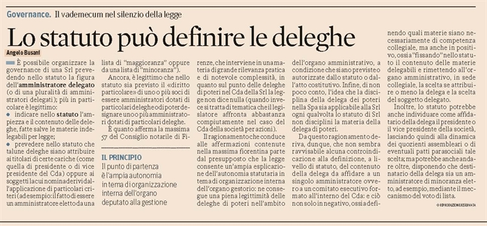 SOCIETA' - Governance - Amministratore delegato nella Srl