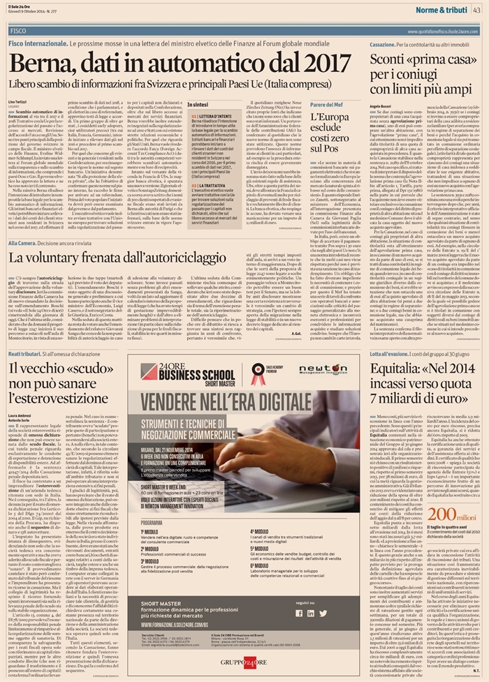 2014-10 - COMPRAVENDITA - Pronuncia Cassazione su agevolazione prima casa di uno dei coniugi