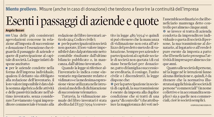 IMPOSTA DI SUCCESSIONE - Come azioni e quote di società concorrono a formare il valore imponibile