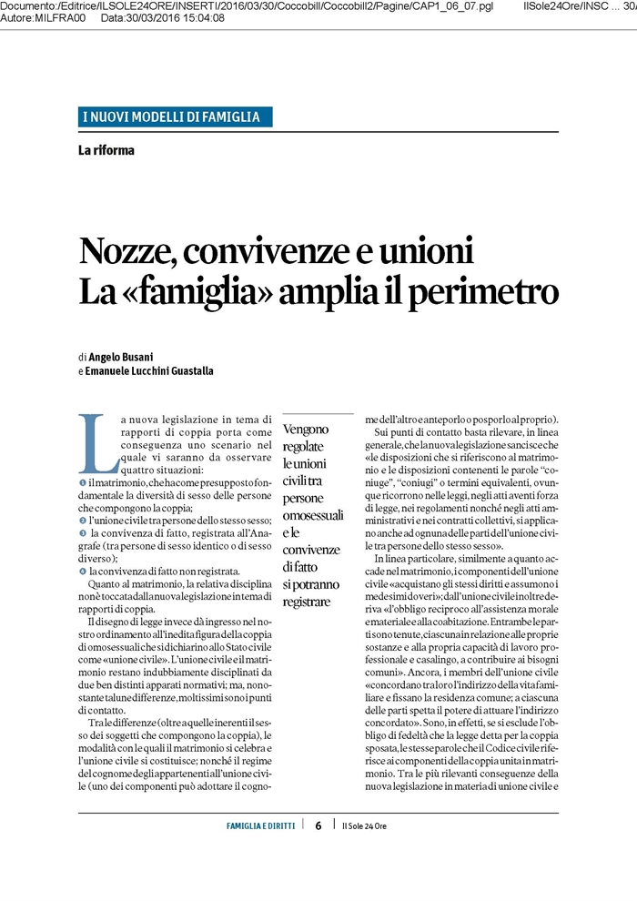 UNIONI CIVILI E CONVIVENZE - I nuovi rapporti di coppia