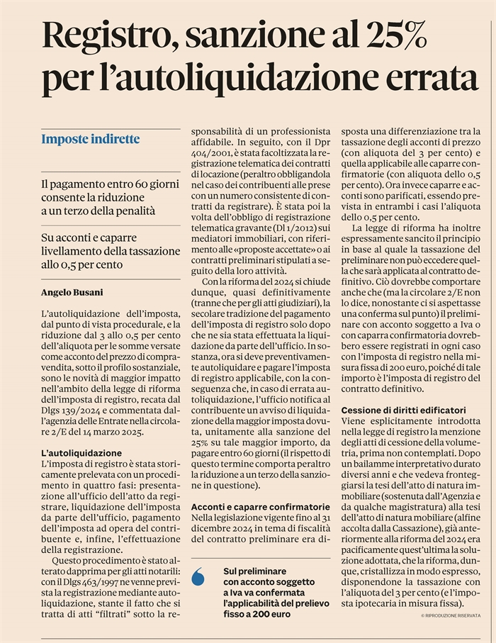 IMPOSTA DI REGISTRO - Le novità della legge di riforma