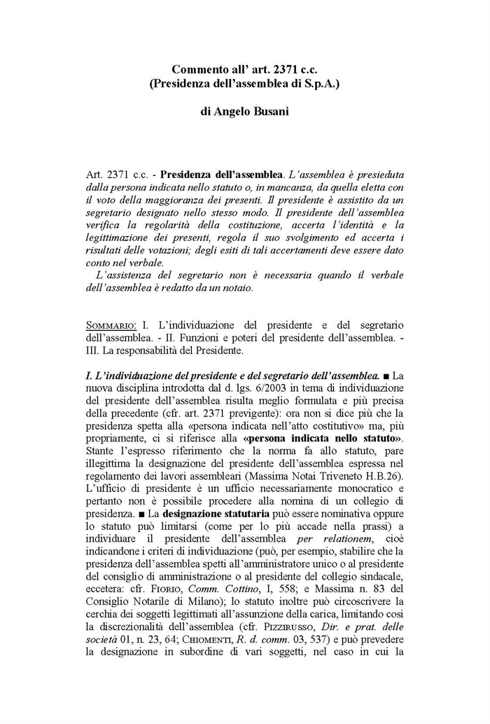 SOCIETA' - Presidenza dell'assemblea